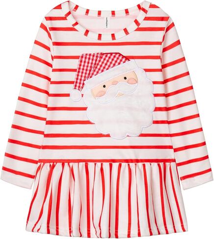 Mud Kingdom Girls Christmas Dress Long Sleeve Santa Claus Party Gift A-Lined Loose Fit in Kuwait