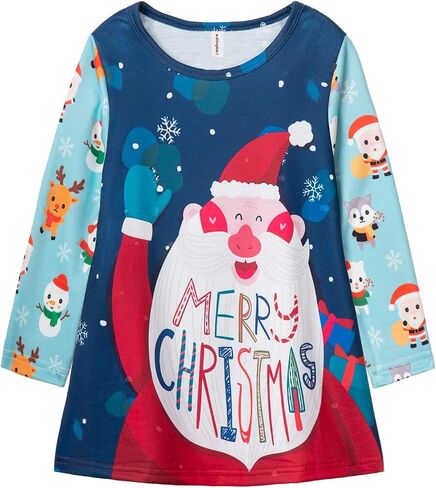 Mud Kingdom Girls Christmas Dress Long Sleeve Santa Claus Party Gift A-Lined Loose Fit in Kuwait