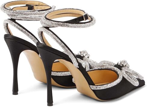 MIRAAZZURRA Women High Heeled Sandals Satin Sparkly Rhinestone Double Bow Sandals Pointy Toe Stiletto in Saudi Arabia