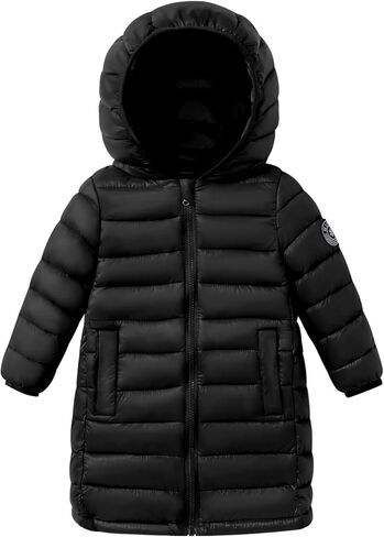 HILEELANG Kids Boy Girl Puffer Jacket Coat Hood Mid Length Light Weight Warm Insulated Padded Classic Solid Winter Outwear in Kuwait