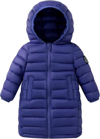 HILEELANG Kids Boy Girl Puffer Jacket Coat Hood Mid Length Light Weight Warm Insulated Padded Classic Solid Winter Outwear in Kuwait