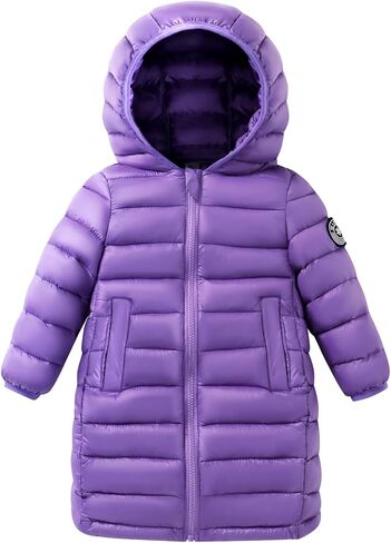 HILEELANG Kids Boy Girl Puffer Jacket Coat Hood Mid Length Light Weight Warm Insulated Padded Classic Solid Winter Outwear in Kuwait