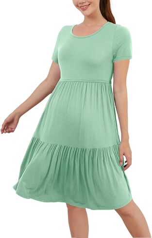 PARNIXS Women's Summer Nursing Dress Short Sleeve Maternity Knee Length Breastfeeding Dress in Kuwait