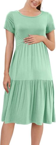 PARNIXS Women's Summer Nursing Dress Short Sleeve Maternity Knee Length Breastfeeding Dress in Kuwait