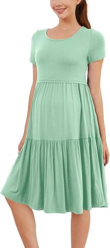 PARNIXS Women's Summer Nursing Dress Short Sleeve Maternity Knee Length Breastfeeding Dress in Kuwait