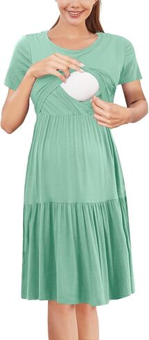 PARNIXS Women's Summer Nursing Dress Short Sleeve Maternity Knee Length Breastfeeding Dress in Kuwait