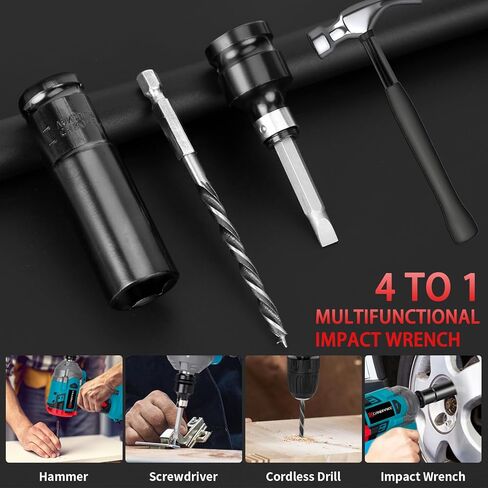 مفتاح ربط لاسلكي بمطرقة 650 نيوتن متر، مسدس تأثير مدمج 21 فولت 1/2 بوصة مع بطارية 2 × 4.0 أمبير وشاحن سريع، مآخذ، مثقاب لولبي، محول، مسدس بدون فرشاة لشاحنة السيارة المنزلية in Kuwait