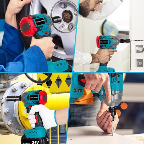 مفتاح ربط لاسلكي بمطرقة 650 نيوتن متر، مسدس تأثير مدمج 21 فولت 1/2 بوصة مع بطارية 2 × 4.0 أمبير وشاحن سريع، مآخذ، مثقاب لولبي، محول، مسدس بدون فرشاة لشاحنة السيارة المنزلية in Kuwait