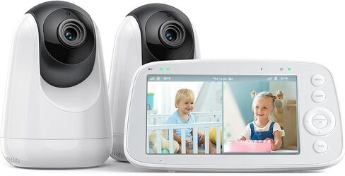 HiPP No WiFi Video Baby Monitor, 5" 720P HD Split-Screen Baby Monitor with 2 Camera and Audio, Infrared Night Vision, 2X Zoom, 900ft Long Range, 4500mAh Battery, 2 Way Audio Talk, White in Saudi Arabia