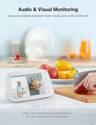 HiPP No WiFi Video Baby Monitor, 5" 720P HD Split-Screen Baby Monitor with 2 Camera and Audio, Infrared Night Vision, 2X Zoom, 900ft Long Range, 4500mAh Battery, 2 Way Audio Talk, White in Saudi Arabia