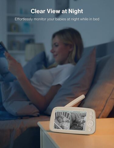 HiPP No WiFi Video Baby Monitor, 5" 720P HD Split-Screen Baby Monitor with 2 Camera and Audio, Infrared Night Vision, 2X Zoom, 900ft Long Range, 4500mAh Battery, 2 Way Audio Talk, White in Saudi Arabia