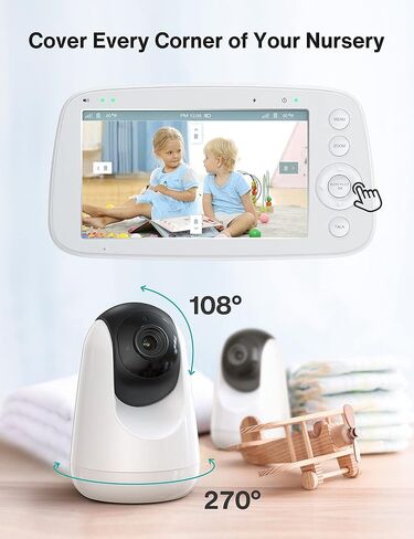 HiPP No WiFi Video Baby Monitor, 5" 720P HD Split-Screen Baby Monitor with 2 Camera and Audio, Infrared Night Vision, 2X Zoom, 900ft Long Range, 4500mAh Battery, 2 Way Audio Talk, White in Saudi Arabia