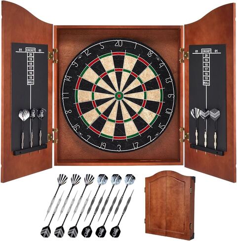 Sisal Dart Board Cabinet Sets, Decorative Dart Boards for Adults [12*Steel Darts] - Wooden Dartboard Cabinet with Integrated Scoreboard for Family Game Rooms [Black] in Saudi Arabia
