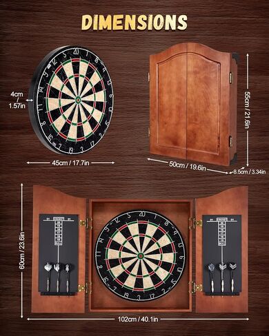 Sisal Dart Board Cabinet Sets, Decorative Dart Boards for Adults [12*Steel Darts] - Wooden Dartboard Cabinet with Integrated Scoreboard for Family Game Rooms [Black] in Saudi Arabia