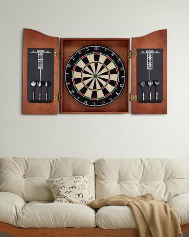 Sisal Dart Board Cabinet Sets, Decorative Dart Boards for Adults [12*Steel Darts] - Wooden Dartboard Cabinet with Integrated Scoreboard for Family Game Rooms [Black] in Saudi Arabia