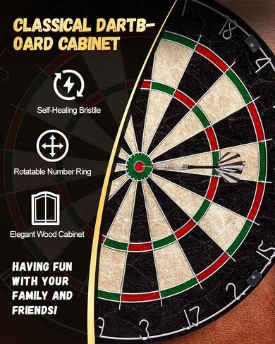 Sisal Dart Board Cabinet Sets, Decorative Dart Boards for Adults [12*Steel Darts] - Wooden Dartboard Cabinet with Integrated Scoreboard for Family Game Rooms [Black] in Saudi Arabia