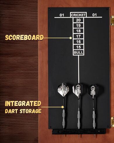 Sisal Dart Board Cabinet Sets, Decorative Dart Boards for Adults [12*Steel Darts] - Wooden Dartboard Cabinet with Integrated Scoreboard for Family Game Rooms [Black] in Saudi Arabia