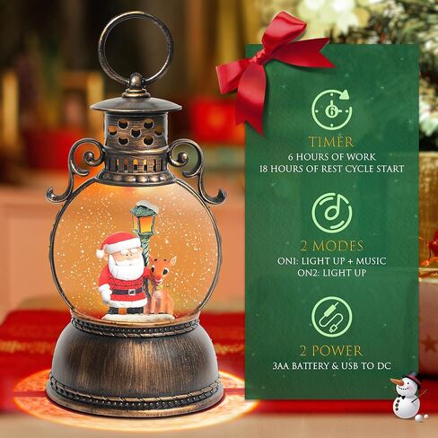 كرات ثلج عيد الميلاد، سانتا كلوز وفانوس عيد الميلاد للكلاب مع 8 أغاني، بطارية مؤقت 6 ساعات وصندوق موسيقى لامع يعمل بمنفذ USB لتزيين طاولة عيد الميلاد، هدايا العطلات للفتيات والأولاد البالغين in Kuwait