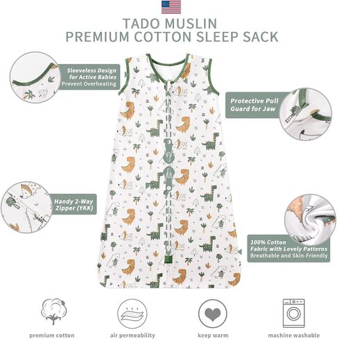 Baby Sleep Sack 18-24 Months Wearable Blanket for Baby 100% Cotton 2-Way Zipper YKK 0.5 TOG Toddler Sleep Sack, Soft Lightweight Sleep Sacks in Saudi Arabia