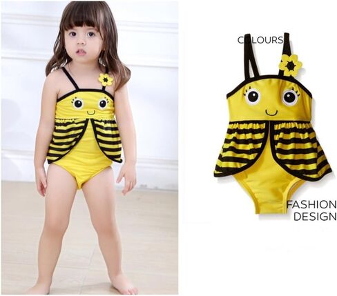 Toddler Bee Baby Girls Flower Flounced One Piece Tankini Swimsuit Swimwear 1-7Years in Saudi Arabia