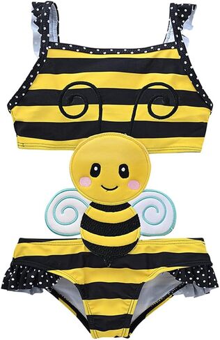 Toddler Bee Baby Girls Flower Flounced One Piece Tankini Swimsuit Swimwear 1-7Years in Saudi Arabia