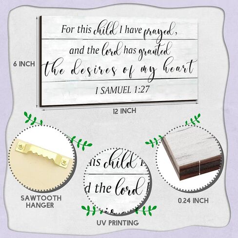 2 Pcs Wood Nursery Wall Decor for Girls Boys Baby Girl Room Decor for Nursery Christian Nursery Wall Art This Child I Have Prayed Bible Quote Wall Hanging Sign for Kids Home 12 x 6 Inch (Cute) in Saudi Arabia
