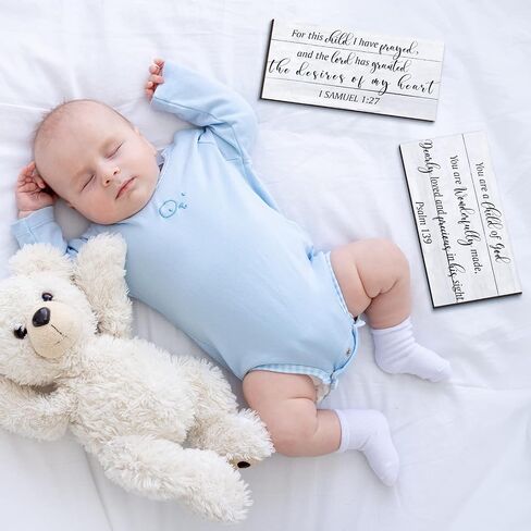 2 Pcs Wood Nursery Wall Decor for Girls Boys Baby Girl Room Decor for Nursery Christian Nursery Wall Art This Child I Have Prayed Bible Quote Wall Hanging Sign for Kids Home 12 x 6 Inch (Cute) in Saudi Arabia