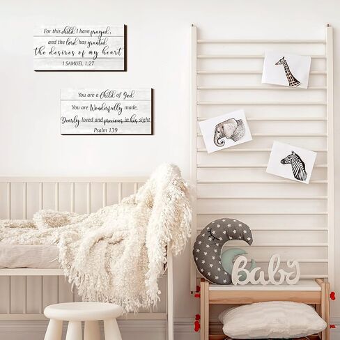 2 Pcs Wood Nursery Wall Decor for Girls Boys Baby Girl Room Decor for Nursery Christian Nursery Wall Art This Child I Have Prayed Bible Quote Wall Hanging Sign for Kids Home 12 x 6 Inch (Cute) in Saudi Arabia