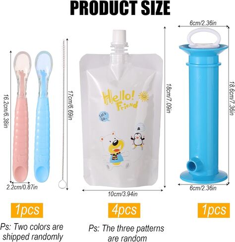 Reusable Baby Food Pouches Refillable Baby Feeding Pouches with Cleaning Brush Baby Food Maker Pouches, Spoon for Toddlers(Blue) in Saudi Arabia