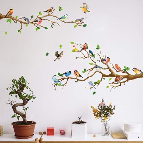 DILIBRA Hummingbird on The Tree Branch Wall Sticker, Green Leaf and Flying Bird DIY Art Vinyl Wall Decal, Self-Adhesive Wall Decoration for Garden Living Room Bedroom Kitchen Playroom Nursery Room in Saudi Arabia