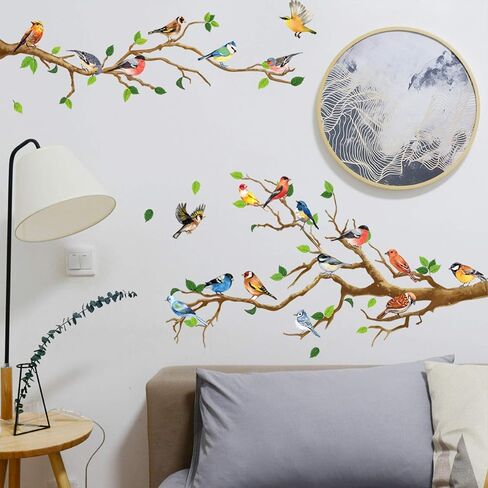 DILIBRA Hummingbird on The Tree Branch Wall Sticker, Green Leaf and Flying Bird DIY Art Vinyl Wall Decal, Self-Adhesive Wall Decoration for Garden Living Room Bedroom Kitchen Playroom Nursery Room in Saudi Arabia