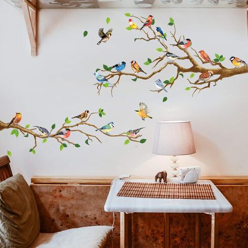 DILIBRA Hummingbird on The Tree Branch Wall Sticker, Green Leaf and Flying Bird DIY Art Vinyl Wall Decal, Self-Adhesive Wall Decoration for Garden Living Room Bedroom Kitchen Playroom Nursery Room in Saudi Arabia