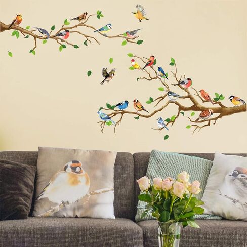 DILIBRA Hummingbird on The Tree Branch Wall Sticker, Green Leaf and Flying Bird DIY Art Vinyl Wall Decal, Self-Adhesive Wall Decoration for Garden Living Room Bedroom Kitchen Playroom Nursery Room in Saudi Arabia
