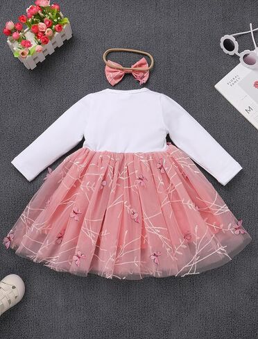 ODASDO Baby Girls First Birthday Outfit Cotton Long Sleeve Tulle Tutu Princess Dress with Bowknot Headband Set in Kuwait