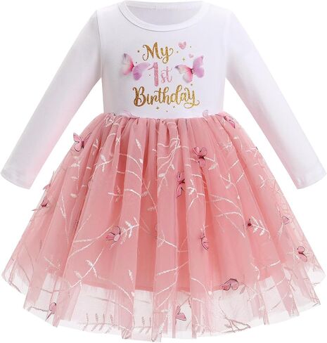 ODASDO Baby Girls First Birthday Outfit Cotton Long Sleeve Tulle Tutu Princess Dress with Bowknot Headband Set in Kuwait