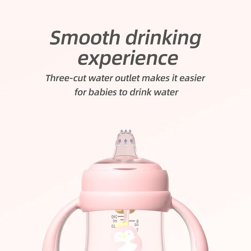 Tritan Sippy Cup with Storage Lid for 6-18 Months Leak Proof, Weighted Straw Learner Cup with Handle for Baby 8 Ounce (Pink) in Saudi Arabia