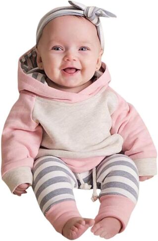 Ritatte Baby Girl Clothes Long Sleeve Hoodie Tops Striped Pants Sweatsuit Set Infant Girl Jogging Suits Fall Winter Outfit in Saudi Arabia