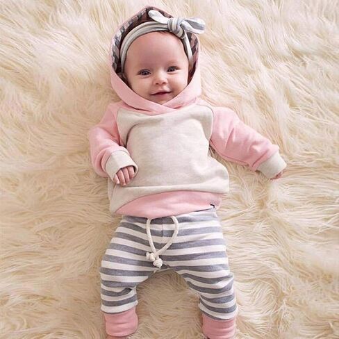 Ritatte Baby Girl Clothes Long Sleeve Hoodie Tops Striped Pants Sweatsuit Set Infant Girl Jogging Suits Fall Winter Outfit in Saudi Arabia