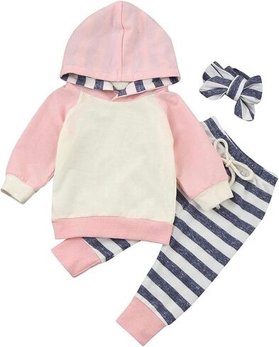 Ritatte Baby Girl Clothes Long Sleeve Hoodie Tops Striped Pants Sweatsuit Set Infant Girl Jogging Suits Fall Winter Outfit in Saudi Arabia