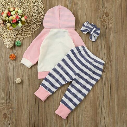Ritatte Baby Girl Clothes Long Sleeve Hoodie Tops Striped Pants Sweatsuit Set Infant Girl Jogging Suits Fall Winter Outfit in Saudi Arabia