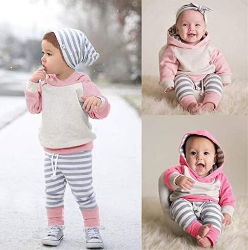 Ritatte Baby Girl Clothes Long Sleeve Hoodie Tops Striped Pants Sweatsuit Set Infant Girl Jogging Suits Fall Winter Outfit in Saudi Arabia