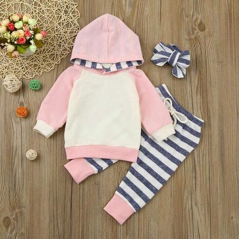 Ritatte Baby Girl Clothes Long Sleeve Hoodie Tops Striped Pants Sweatsuit Set Infant Girl Jogging Suits Fall Winter Outfit in Saudi Arabia