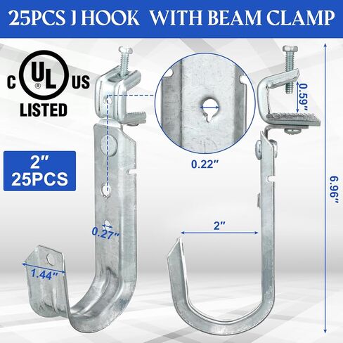 Tandefio 50 Pack Cable Support J Hook with Beam Clamp, Heavy Duty Metal Wire Cable Support J Hook Hangers for Wire Management (2 Inch) in Kuwait