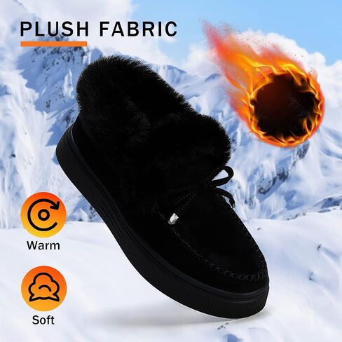 TINSTREE Winter Flat Boots Warm Durable Shoes Casual Fashion Fur Lining Ankle Snow Boots Loafer Flats Platform Thick Plush Shoes for Women in Saudi Arabia