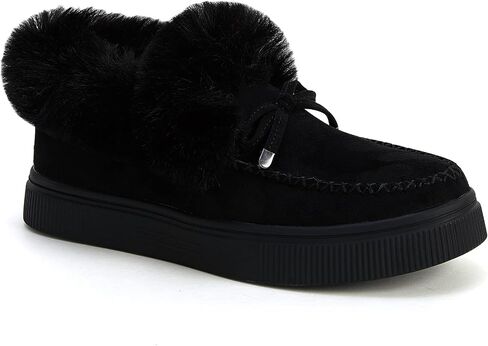 TINSTREE Winter Flat Boots Warm Durable Shoes Casual Fashion Fur Lining Ankle Snow Boots Loafer Flats Platform Thick Plush Shoes for Women in Saudi Arabia