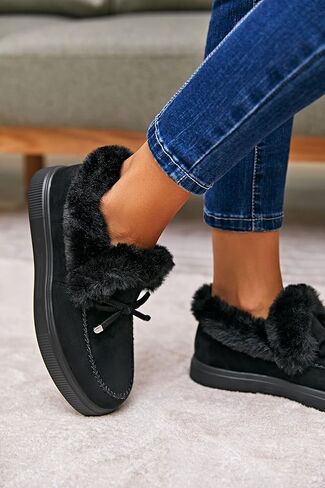 TINSTREE Winter Flat Boots Warm Durable Shoes Casual Fashion Fur Lining Ankle Snow Boots Loafer Flats Platform Thick Plush Shoes for Women in Saudi Arabia