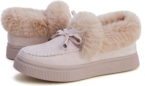 TINSTREE Winter Flat Boots Warm Durable Shoes Casual Fashion Fur Lining Ankle Snow Boots Loafer Flats Platform Thick Plush Shoes for Women in Saudi Arabia