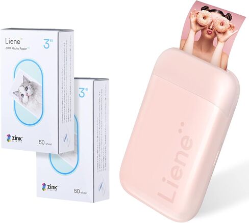 طابعة صور Liene، طابعة فورية محمولة مقاس 2 × 3 بوصة مع ورق صور لاصق 100 زنك، بلوتوث، متوافقة مع iOS وAndroid، طابعة صور أحادية اللون صغيرة لهاتف iPhone، والهواتف الذكية، وردي in Kuwait