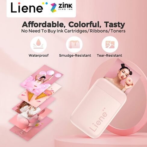طابعة صور Liene، طابعة فورية محمولة مقاس 2 × 3 بوصة مع ورق صور لاصق 100 زنك، بلوتوث، متوافقة مع iOS وAndroid، طابعة صور أحادية اللون صغيرة لهاتف iPhone، والهواتف الذكية، وردي in Kuwait