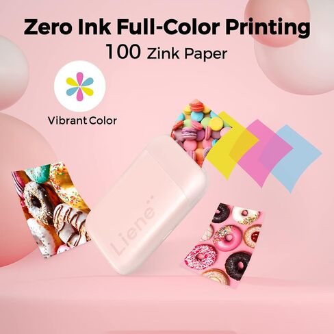 طابعة صور Liene، طابعة فورية محمولة مقاس 2 × 3 بوصة مع ورق صور لاصق 100 زنك، بلوتوث، متوافقة مع iOS وAndroid، طابعة صور أحادية اللون صغيرة لهاتف iPhone، والهواتف الذكية، وردي in Kuwait